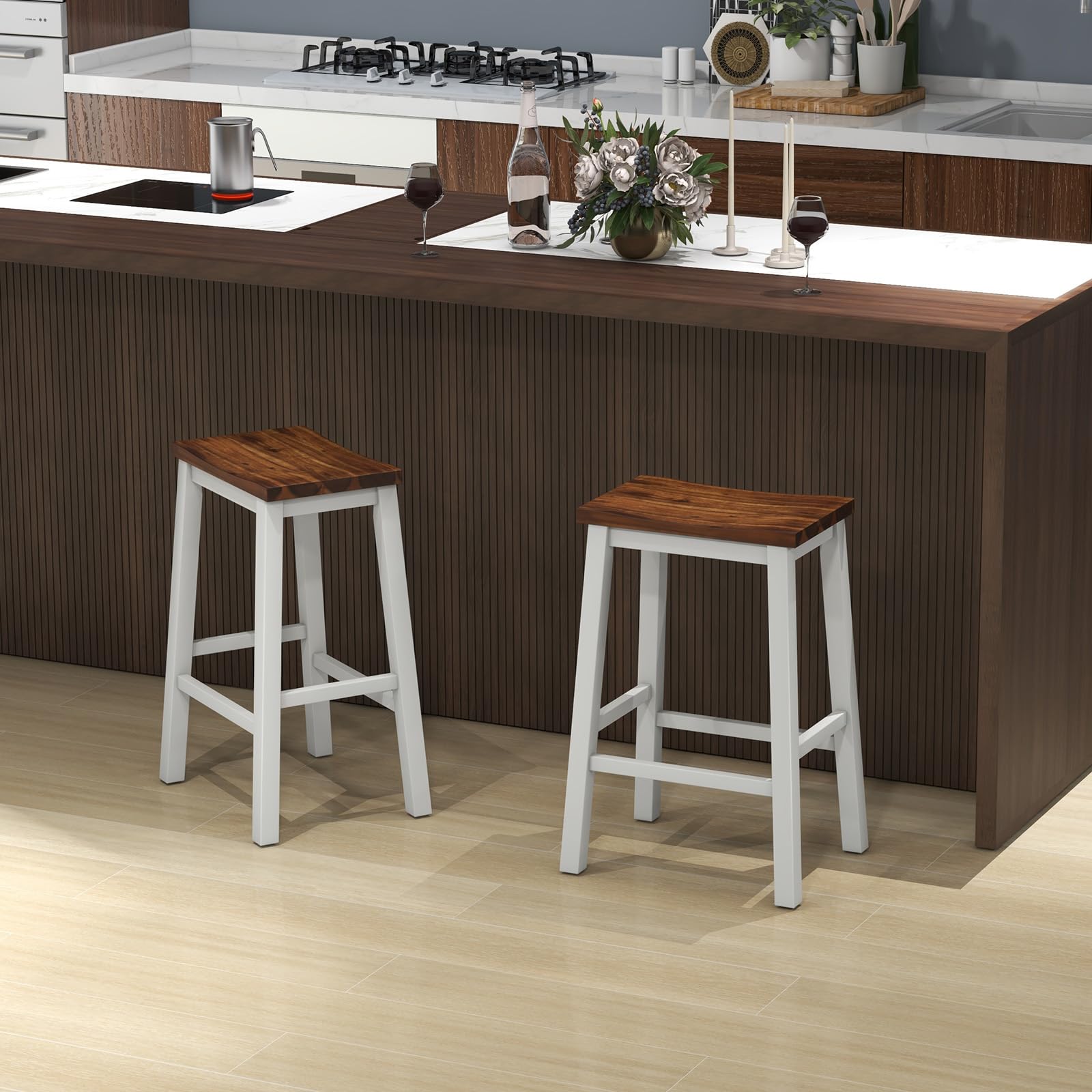 Amazon.com: COSTWAY 24.5 Inch Bar Stools Set of 2, Solid Wood